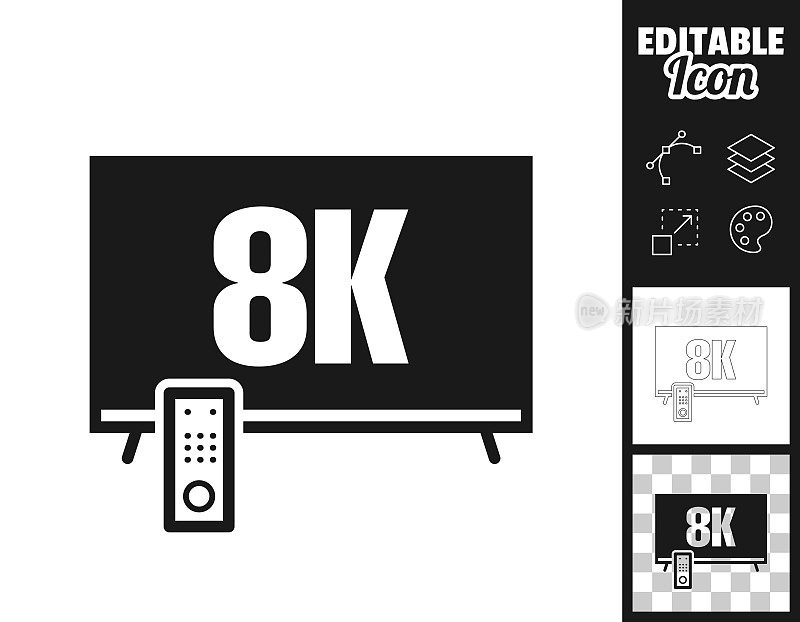8 k电视。图标设计。轻松地编辑